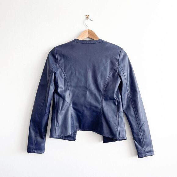 JustFab Womens Faux Leather Button Detail Cropped Jacket Navy Blue XS - Picture 2 of 7